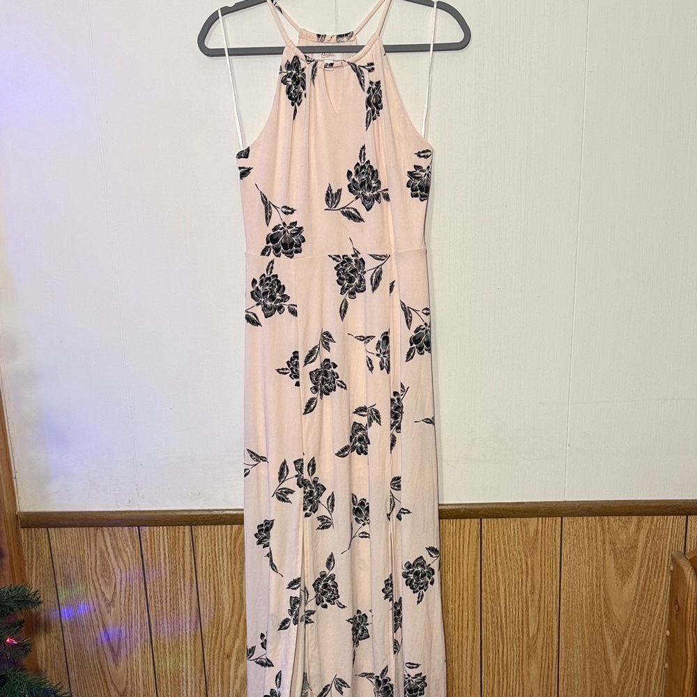 Floral Pink and Black Maxi Dress